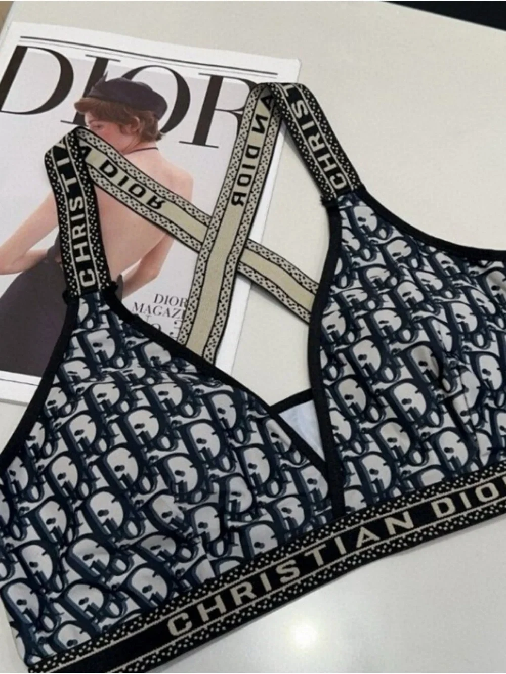 Christian Dior Black & White Logo Bralette Set